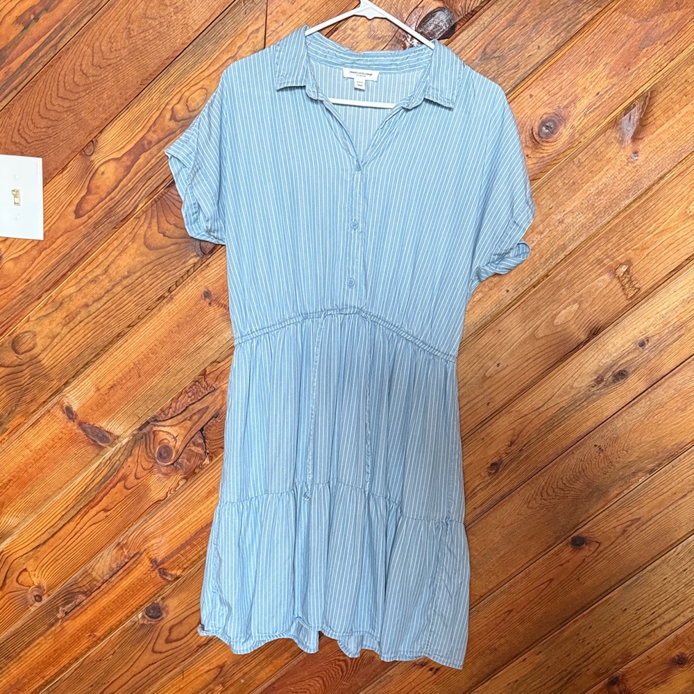 beachlunchlounge Light Blue Striped Tiered Shirt Dress